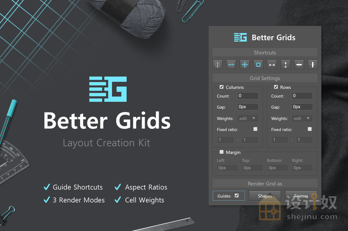 Better Grids Layout Creation Kit中文版-Photoshop参考辅助线插件（win/mac）