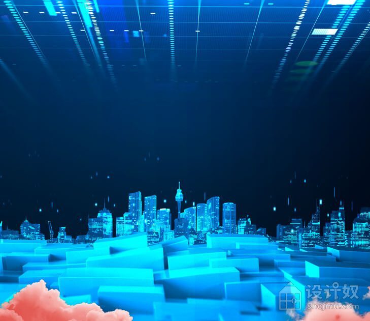 虚拟数字科技蓝色梦幻城市元宇宙概念海报背景素材【PSD】