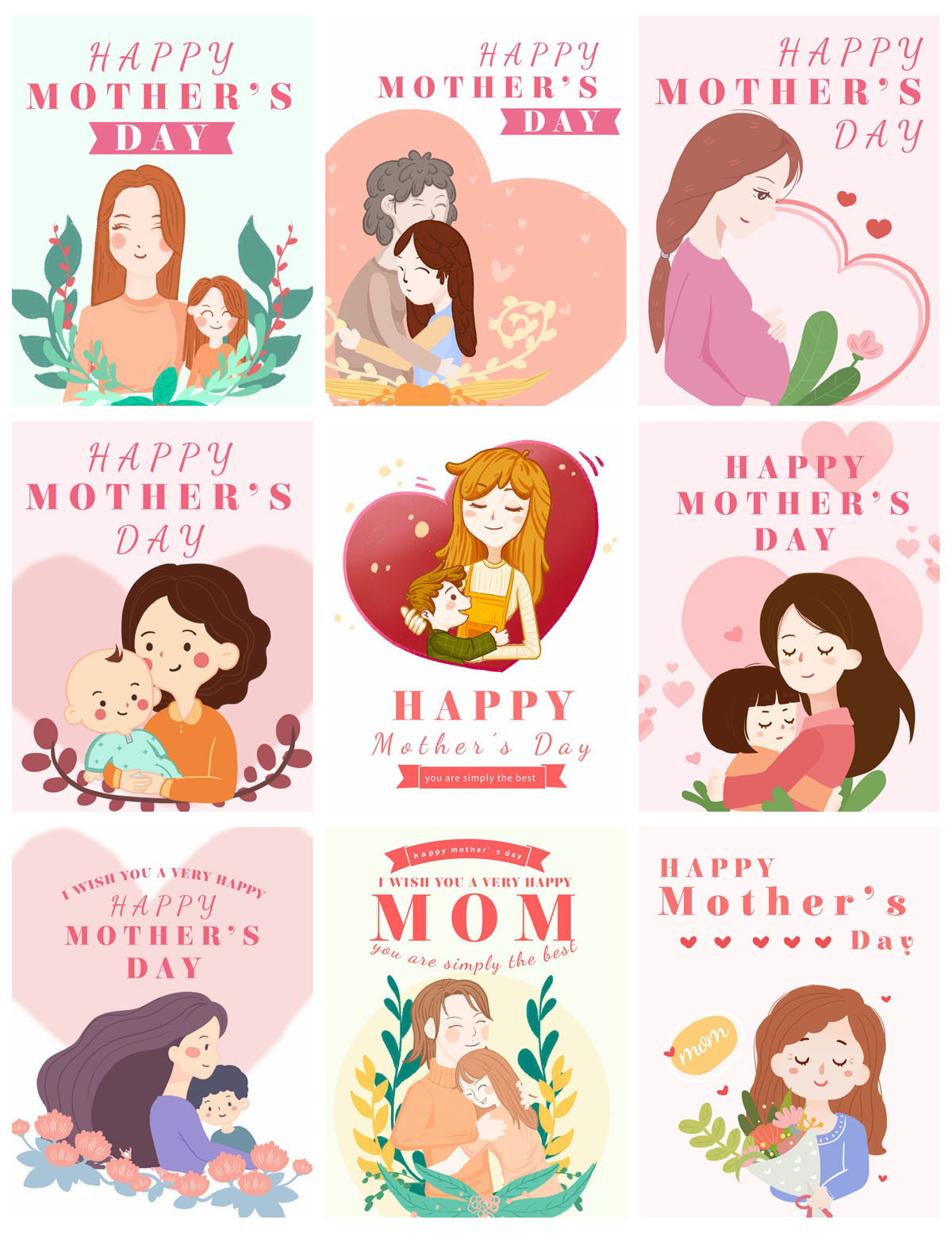 4款妇女节母亲节快乐手绘插画海报PSD分层模板"