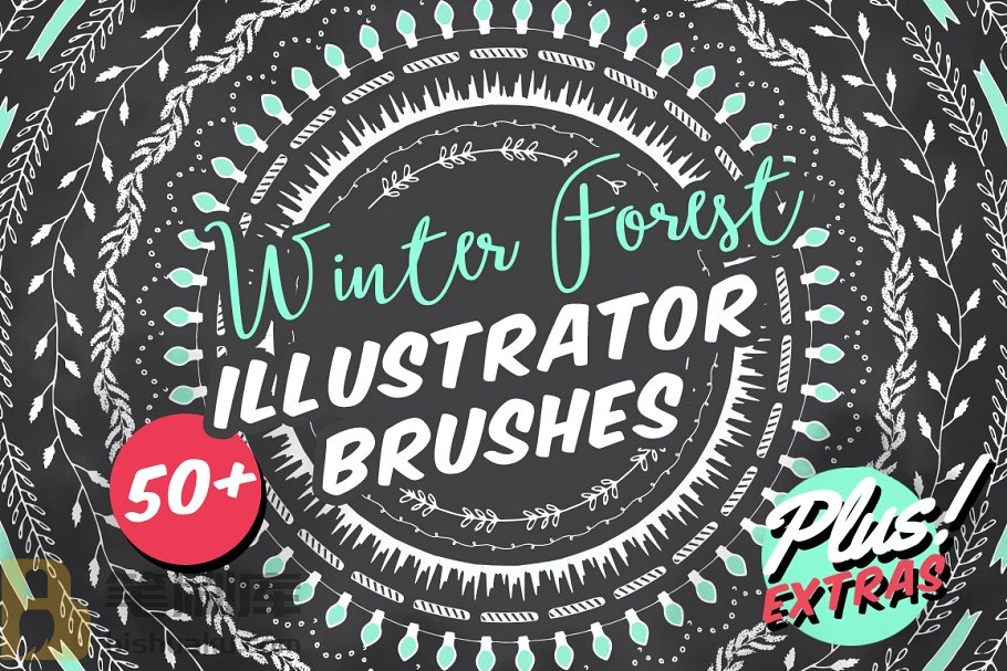 50款冬季森林主题AI笔刷 Winter Forest Illustrator Brushes插图
