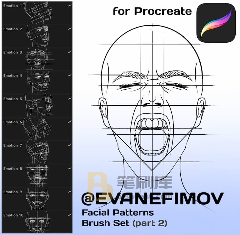 人像多表情辅助线稿笔刷-procreate