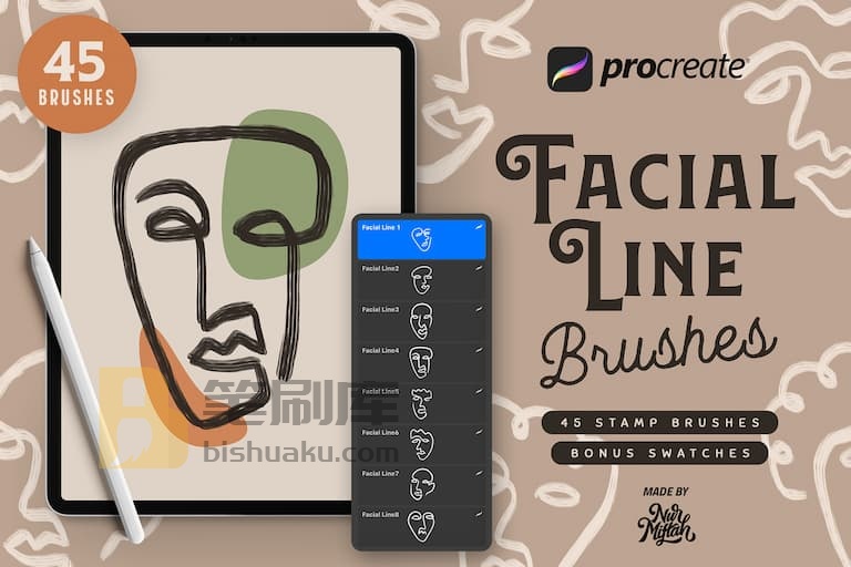 nurmiftahHQ的艺术人脸轮廓印章笔刷和色卡-procreate nurmiftahHQ的艺术人脸轮廓印章笔刷和色卡-procreate