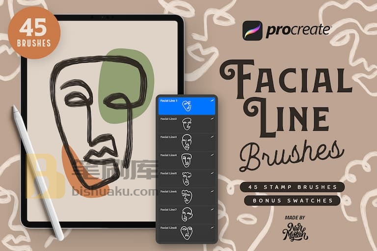 nurmiftahHQ的艺术人脸轮廓印章笔刷和色卡-procreate nurmiftahHQ的艺术人脸轮廓印章笔刷和色卡-procreate