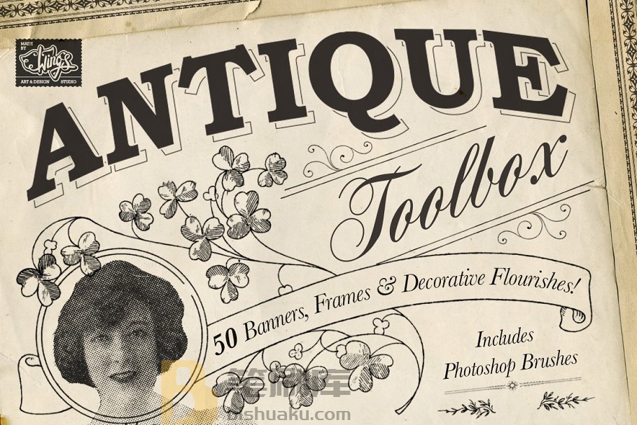 50款复古设计装饰框PS笔刷 Antique Toolbox – 50 Vintage Brushes插图