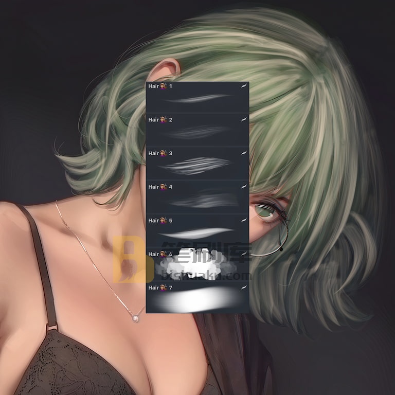 Procreate头发笔刷预览