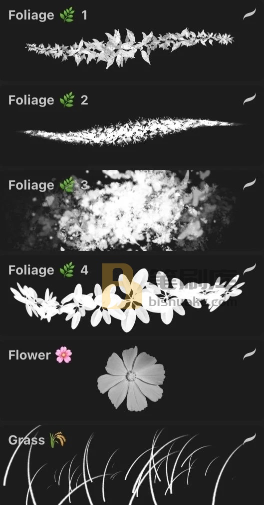 Procreate树叶群和青草笔刷预览 Procreate树叶群和青草笔刷预览