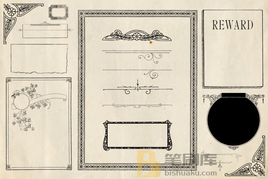 50款复古设计装饰框PS笔刷 Antique Toolbox – 50 Vintage Brushes插图(2)