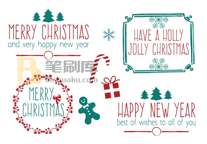 手绘风格圣诞笔刷套装